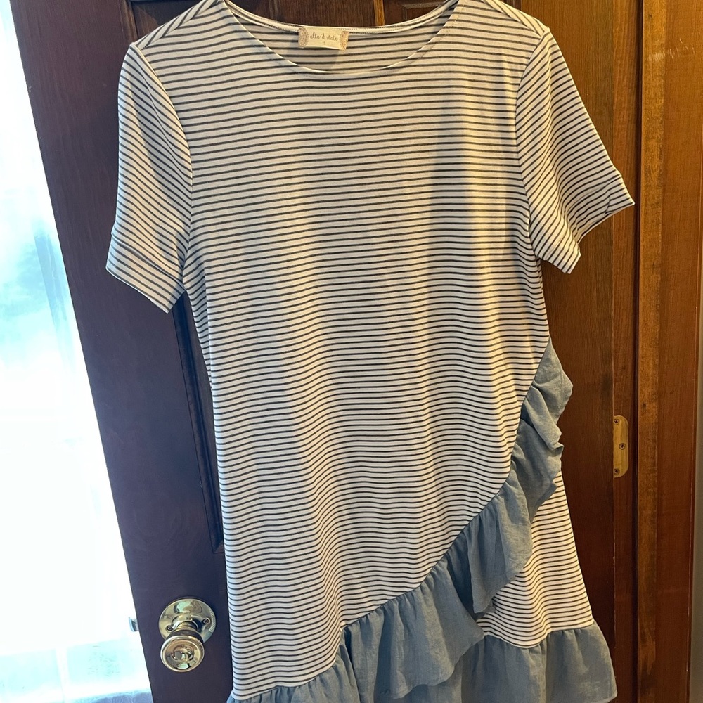 Altar’d State Striped Denim Ruffle Dress